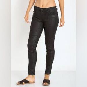 Free People Coated Low Rise Jillian Skinny Pant Black Denim Jean Stretch 27